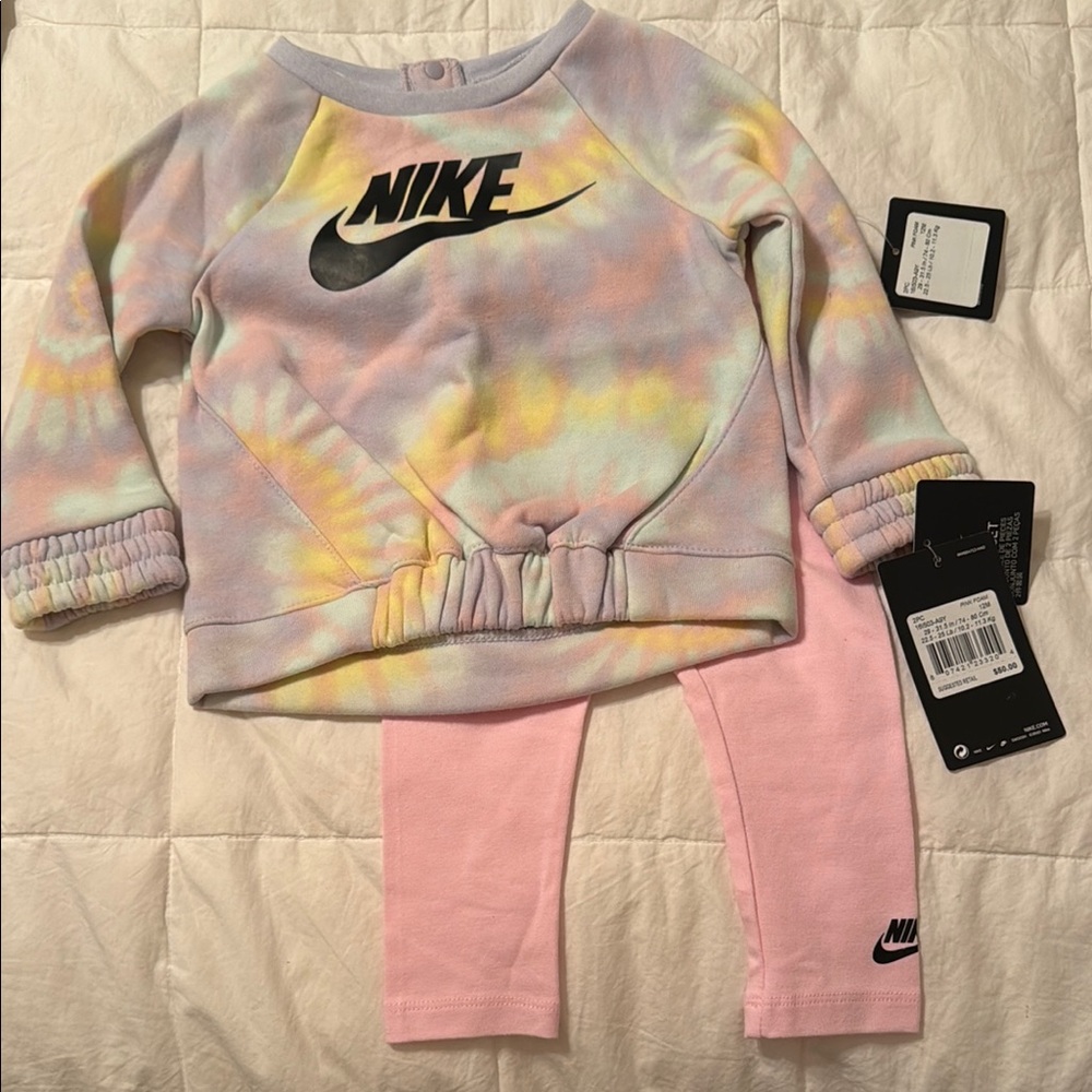 Nike Tie-Dye Sweatshirt and Pink Leggings Set